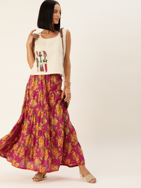 

Varanga Women Off-White & PinkSolid Top with Skirt