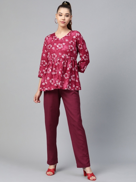 

Shae by SASSAFRAS Women Maroon & White Dyed Top with Trousers
