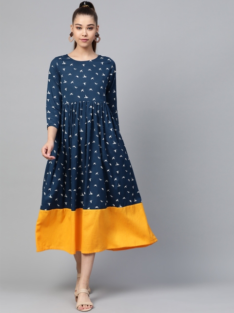 

Shae by SASSAFRAS Women Navy Blue & White Bird Print A-Line Dress