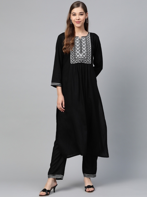 

Shae by SASSAFRAS Women Black & Silver Zari Yoke Design Kurta with Trousers