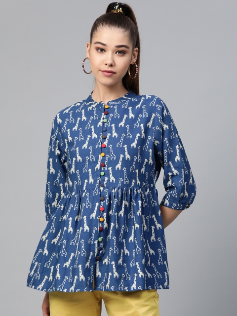 

Shae by SASSAFRAS Women Navy Blue & Off-White Giraffe Printed A-Line Top