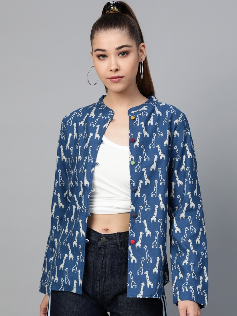 

Shae by SASSAFRAS Women Blue & Off-White Giraffe Print Ethnic Jacket