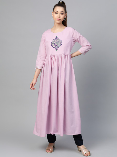 

Shae by SASSAFRAS Women Lavender Solid A-Line Kurta