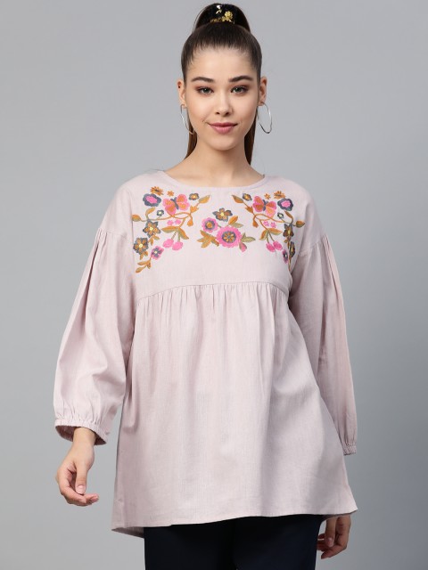 

Shae by SASSAFRAS Women Mauve Embroidered Detail A-Line Top
