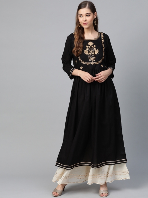 

Shae by SASSAFRAS Women Black & Golden Zari Yoke Design Anarkali Kurta