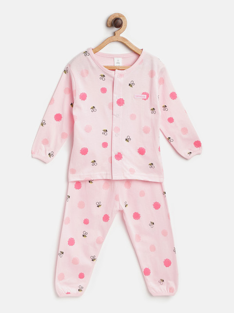 

TOFFY HOUSE Girls Pink Honey Bee Print Night suit