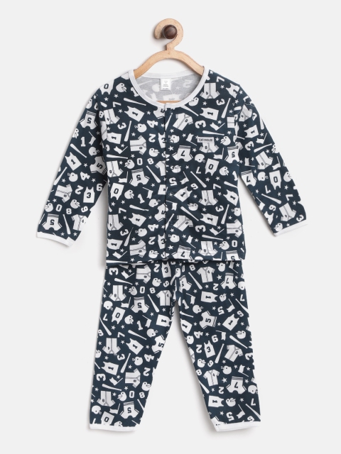 

TOFFY HOUSE Boys Navy Blue & White Baseball Print Night suit