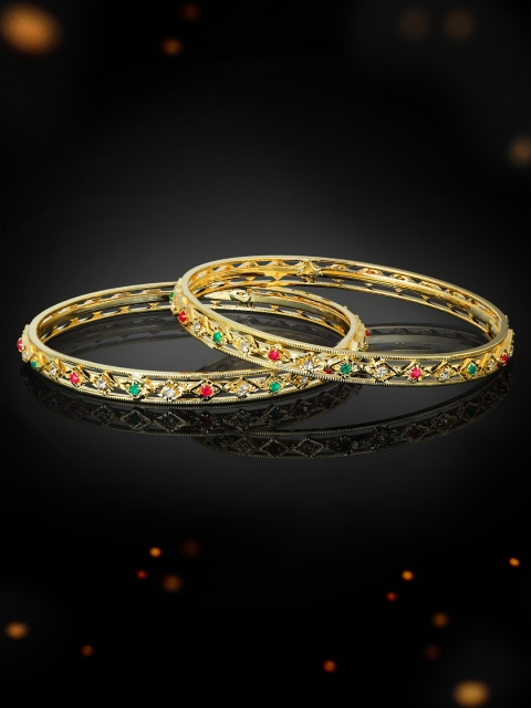 

Rubans Set of 2 Gold-Plated Red & Green CZ-Studded Handcrafted Bangles