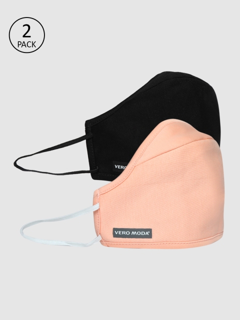 

Vero Moda Women Pack Of 2 Solid 3-Ply Reusable Anti-Dust Cloth Masks, Black