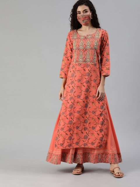 

Ishin Women Orange Grey Printed Sequinned Kurta with Palazzos