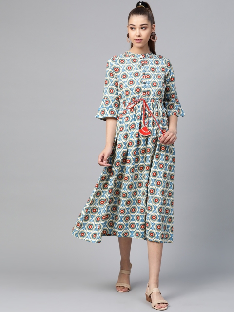 

Shae by SASSAFRAS Women Blue & White Printed A-Line Dress