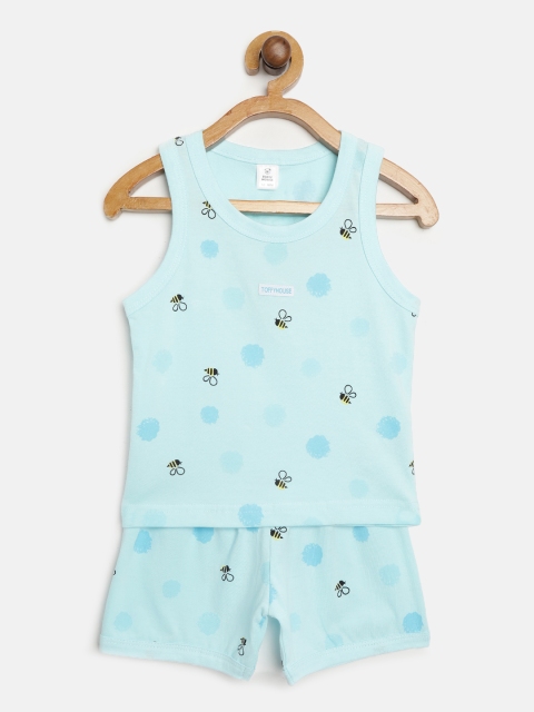 

TOFFY HOUSE Girls Blue Honey Bee Print T-shirt with Shorts