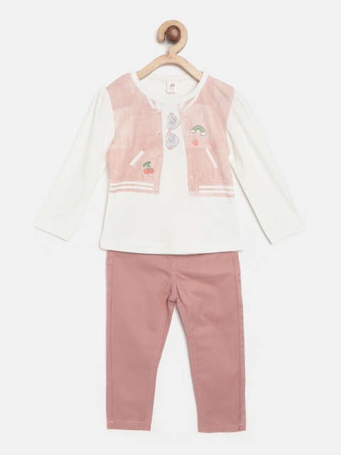

TOFFY HOUSE Girls White & Dusty Pink Printed T-shirt with Trousers