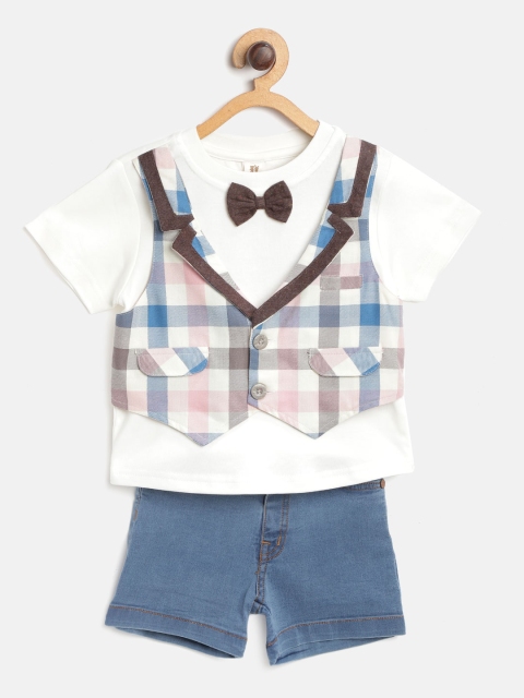 

TOFFY HOUSE Boys White & Blue Checked T-shirt with Shorts