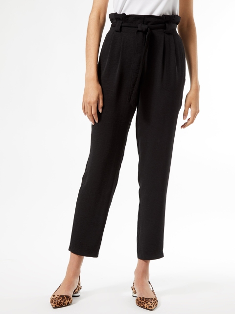 

DOROTHY PERKINS Women Black High-Rise Regular Fit Solid Cropped Peg Trousers