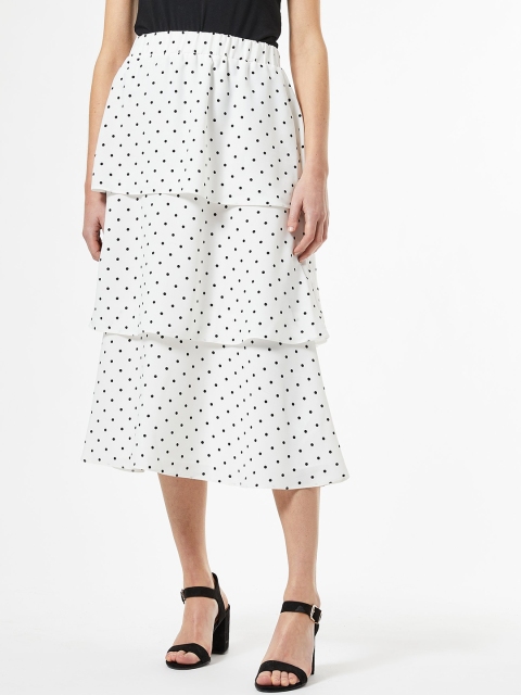 

DOROTHY PERKINS Women White & Black Polka Dot Print A-Line Midi Tiered Skirt