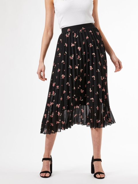 

DOROTHY PERKINS Women Black & Pink Floral Print Accordion Pleated A-Line Midi Skirt