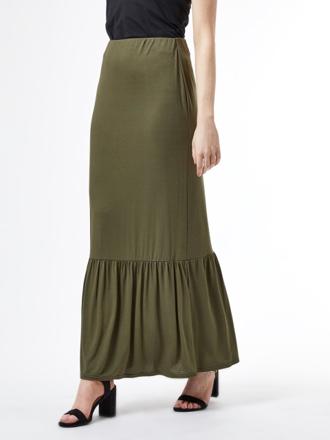 

DOROTHY PERKINS Women Olive Green Solid Maxi Skirt