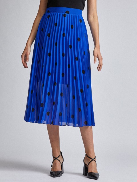 

DOROTHY PERKINS Women Blue & Black Polka Dots Printed Accordion Pleated A-Line Skirt