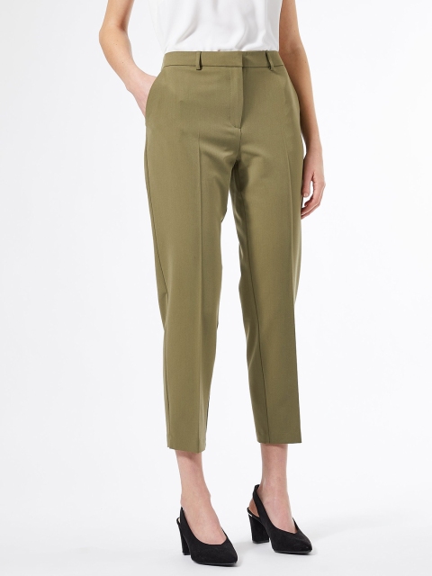 

DOROTHY PERKINS Women Olive Green Regular Fit Solid Cropped Formal Trousers