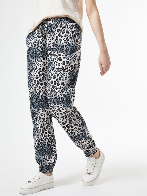 

DOROTHY PERKINS Women Off-White & Black Regular Fit Animal Print Joggers