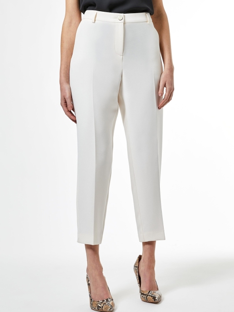 

DOROTHY PERKINS Women Off-White Tapered Fit Solid Cropped Formal Trousers