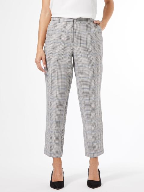 

DOROTHY PERKINS Petite Women Grey & Blue Checked Cropped Formal Trousers