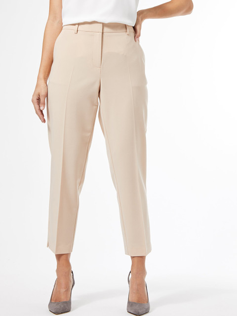 

DOROTHY PERKINS Petite Women Beige Solid Cropped Formal Trousers