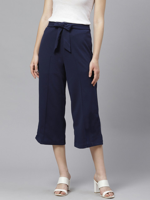 

DOROTHY PERKINS Women Navy Blue Regular Fit Solid Three-Fourth Length Culottes