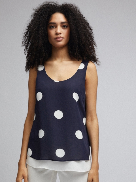 

DOROTHY PERKINS Women Navy Blue & White Polka Dot Print Top