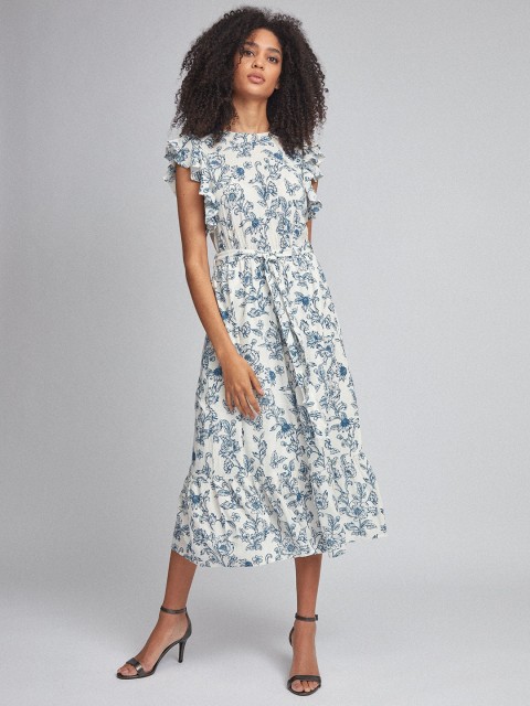 

DOROTHY PERKINS Women Off-White & Blue Printed A-Line Dress