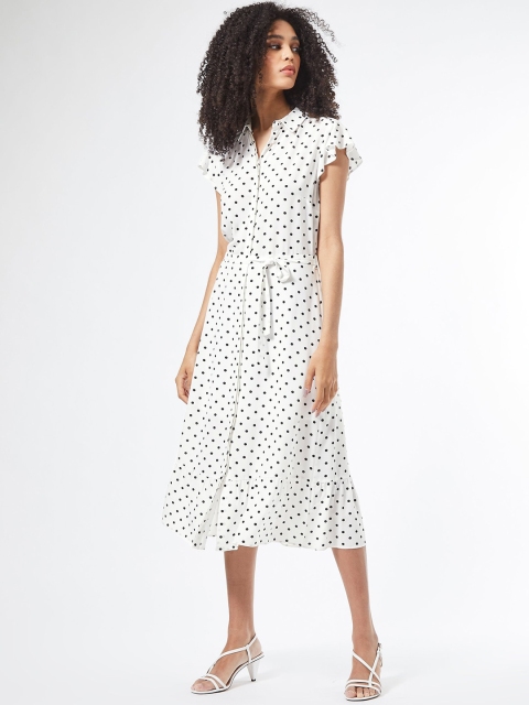 

DOROTHY PERKINS Women White & Black Polka Dots Printed A-Line Dress