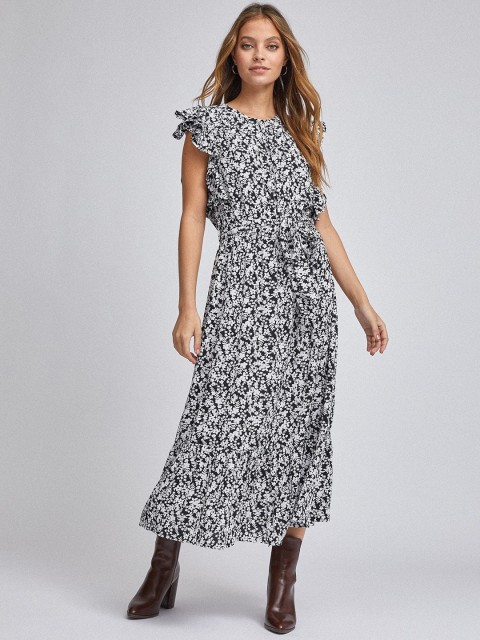 

DOROTHY PERKINS Women Black & White Floral Print A-Line Dress
