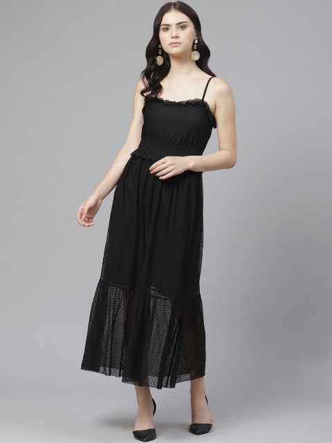 

DOROTHY PERKINS Women Black Ruffled Polka Dots Printed Maxi Dress