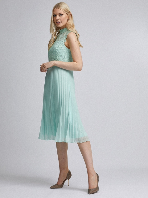 

DOROTHY PERKINS Women Sea Green Accordion Pleated Solid A-Line Dress