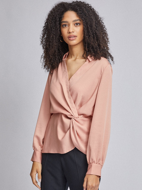 

DOROTHY PERKINS Women Peach-Coloured Solid Wrap Top
