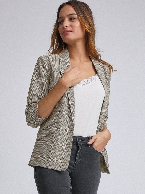 

DOROTHY PERKINS Women Black & Grey Checked Open-Front Blazer