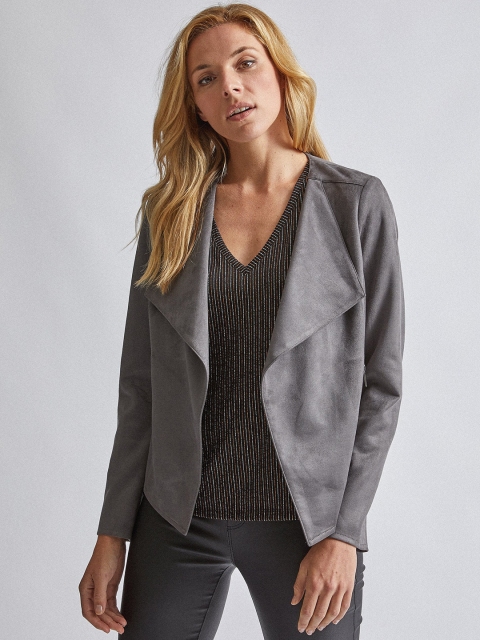 

DOROTHY PERKINS Women Charcoal Grey Solid Open Front Jacket