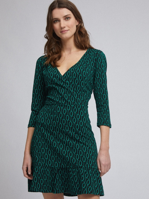 

DOROTHY PERKINS Women Green & Black Printed Wrap Dress