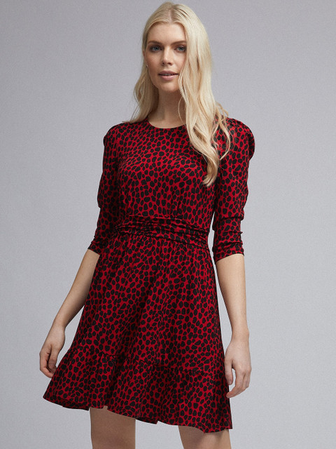 

DOROTHY PERKINS Women Red & Black Animal Printed A-Line Dress
