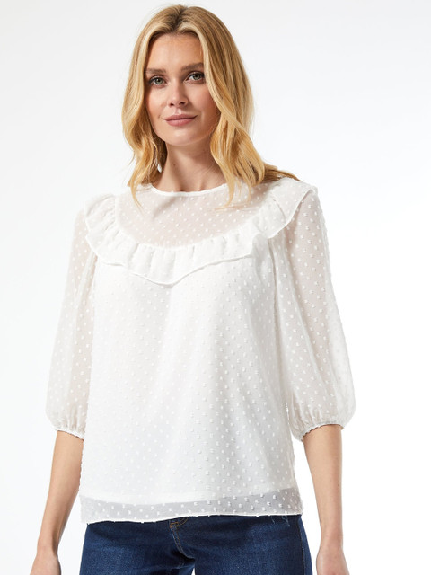 

DOROTHY PERKINS Women White Dobby Weave Top
