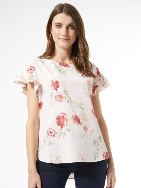 

DOROTHY PERKINS Women Peach-Coloured Floral Print High-Low Top
