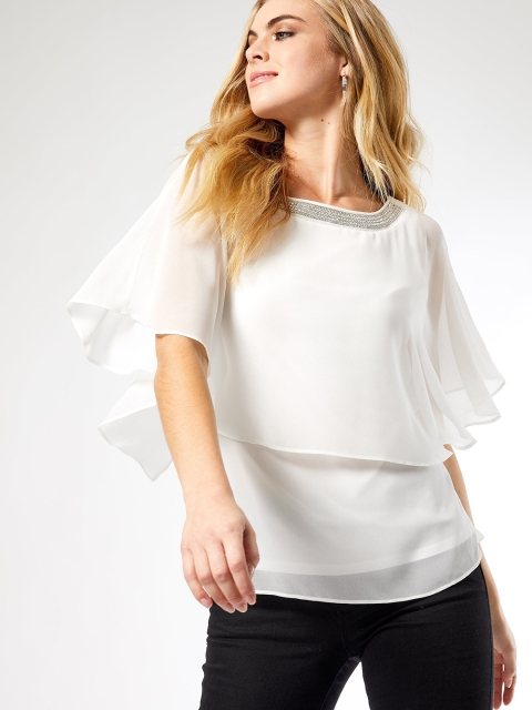 

DOROTHY PERKINS Women White Layered Solid Cape Top