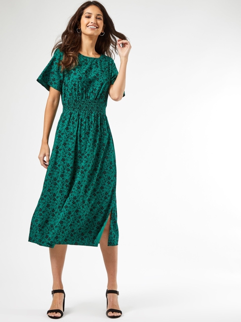 

DOROTHY PERKINS Women Green & Black Floral Printed A-Line Dress