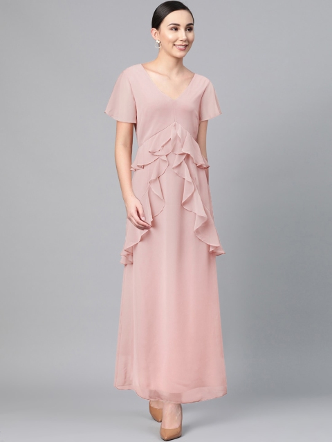 

DOROTHY PERKINS Women Dusty Pink Ruffled Solid Maxi Dress