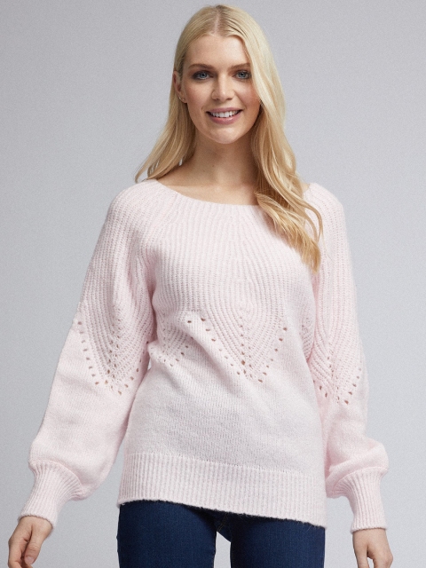 

DOROTHY PERKINS Women Pink Open Knit Ribbed Pullover Sweater