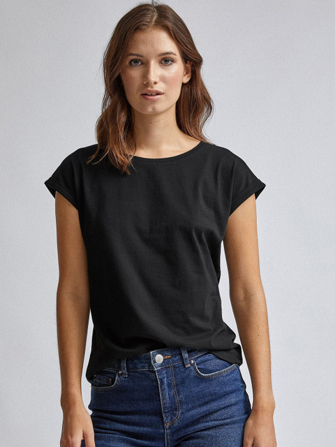 

DOROTHY PERKINS Women Charcoal Grey Solid Boat Neck T-shirt