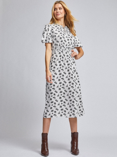 

DOROTHY PERKINS Women White & Black Floral Print A-Line Dress