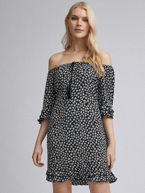 

DOROTHY PERKINS Women Black & Off-White Floral Print A-Line Dress