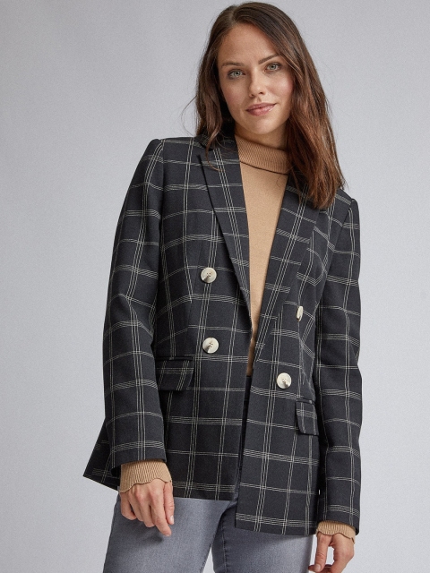 

DOROTHY PERKINS Women Black & White Checked Open-Front Blazer